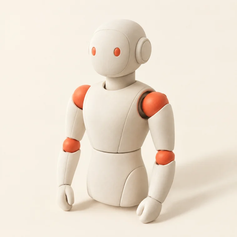 Ceramic humanoid robot sculpture with coral joints